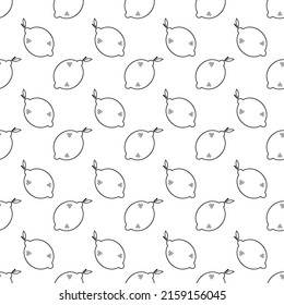 Seamless pattern with lemon. Black flat icon lemon slice on white background. Linear icon fruit set. Modern design for print on fabric, wrapping paper, wallpaper, packaging. Vector illustration