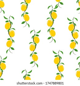 Seamless pattern of lemon branches on a white background. Background for printing onto fabric, packaging.