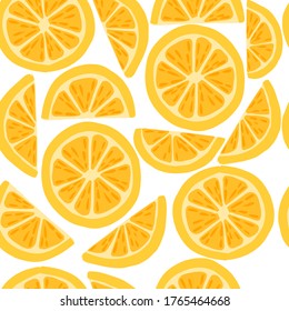 Patrón sin inconvenientes de cítricos limoneros amarillo fruto reducido a la mitad y cortada ilustración vectorial plana en fondo blanco