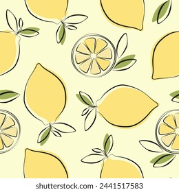 Seamless pattern with lemon in flat design. Fruit flat minimal vector illustration.
