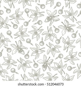 Seamless pattern with lemon flowers and buds on white background. Vector hand drawn pattern. Good for packing design, textile industry, wallpapers and backgrounds.