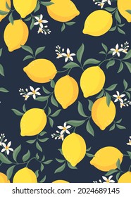 Seamless pattern of Lemon fruit background template. Vector set of lemon element for advertising, packaging design of lemon tea products and fashion design.