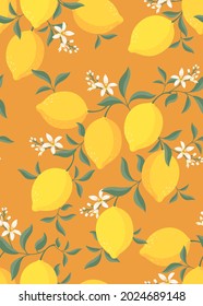 Seamless pattern of Lemon fruit background template. Vector set of lemon element for advertising, packaging design of lemon tea products and fashion design.