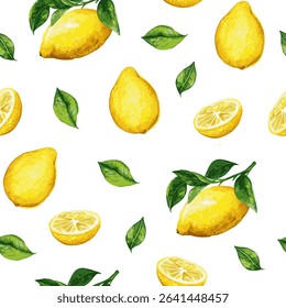 Seamless pattern of Lemon fruit background template. Vector set of lemon element for advertising.