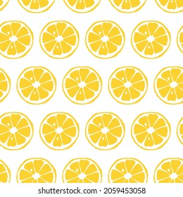 Seamless pattern with Lemon fruit slices. Citrus hand drawn vector doodle sketch yellow color. Food pattern For print, textile, fabric, wrapping paper, wallpaper, scrapbooking.