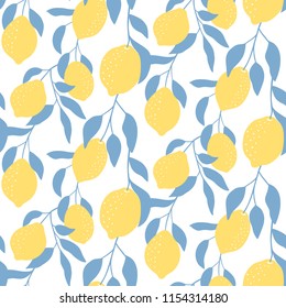 Seamless pattern with lemon fruits. Hand drawn overlapping backdrop. Modern citrus  wallpaper. Vector illustration, good for printing.