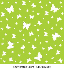 Seamless pattern lemon green  butterflies, butterfly vector background