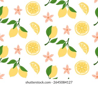 Padrão contínuo com limoeiro. Padrão de verão para tecido ou papel de parede. Ilustração vetorial.