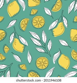 seamless pattern of lemon with hand draw style