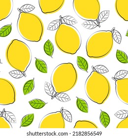 Seamless pattern lemon hand draw style vector illustration