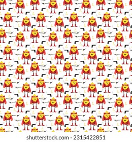 Seamless pattern Lemon hero character in Superhero costume holding gun. Vegetable character with pistol pattern