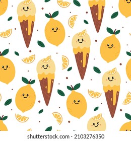 caracter de limón y helado de patrón sin fisuras. papel tapiz para niños, papel de impresión de tela y papel de envoltura de regalo