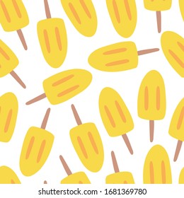 Seamless pattern with lemon ice-cream, tropical print. Bright flat vector illustration. can be used for print, textile, background