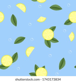 seamless pattern with lemon and leaf for background, poster, print, textile design