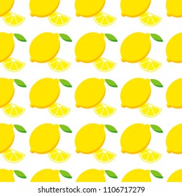 Seamless pattern with lemon. Lemons on white background. Cute cartoon. Summer garden. Lemon jam. Vector illustration. Textile rapport.