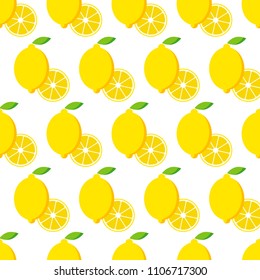 Seamless pattern with lemon. Lemons on white background. Cute cartoon. Summer garden. Lemon jam. Vector illustration. Textile rapport.