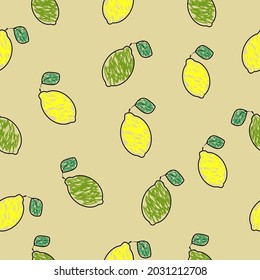 Seamless pattern with lemon and lime.