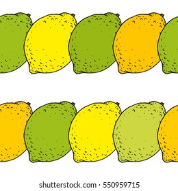 seamless pattern. lemon. lime. white background.