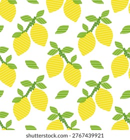 Seamless pattern with a lemon made of beads. Bright summer decor in vector style.