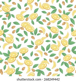 Seamless pattern lemon and nuts. Background.