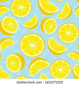 Seamless pattern with lemon on background. Fresh lemon fruit vector flat design for lemonade/ cold drink product design. 