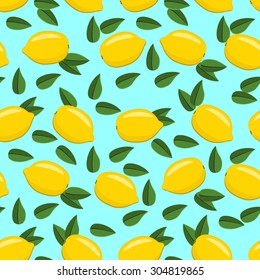 Seamless pattern with lemon on blue background. Vector illustration