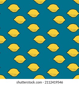 Patrón sin foco con limón sobre fondo azul oscuro. Imagen vectorial.