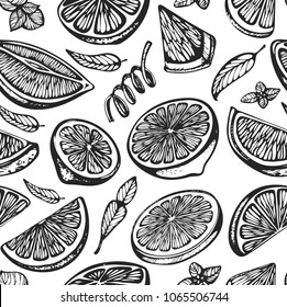 Seamless pattern with lemon on the white background