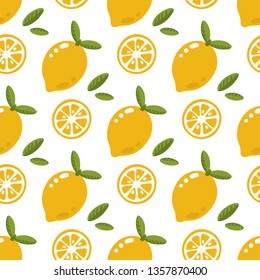 Seamless pattern with lemon on a white background. Excellent print for packaging, wrapping paper, clothes, bed linens etc.