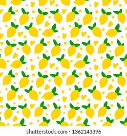 Seamless pattern with lemon on a white background. Excellent print for packaging, wrapping paper, children's clothes, bed linens, etc.