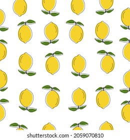 Seamless pattern with lemon on white background. Juicy citrus flat vector illustration