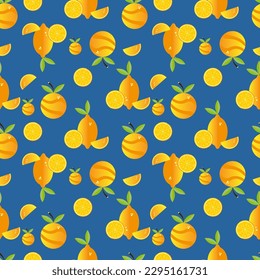 Seamless pattern with lemon and orange on a blue backgraund