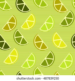 Seamless pattern with lemon or orange section in striped background.