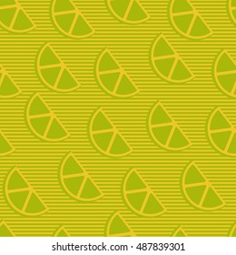 Seamless pattern with lemon or orange section in striped background.