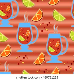 Seamless pattern with lemon and orange tea.
