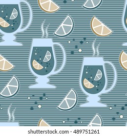 Seamless pattern with lemon and orange tea.
