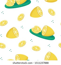 Seamless pattern with lemon ornament for wallpaper, present and poster. Season fruit c for health. Vector Illustration