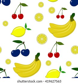 Seamless pattern with lemon plum cherry