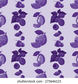 seamless pattern of lemon, raspberry, cherry, plum and fruit slices