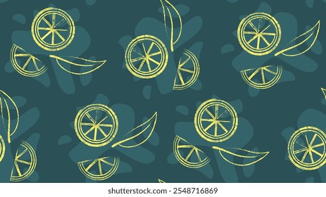 Seamless pattern with lemon. Repeating design element for printing on fabric. Minimalistic creativity and art. Wallpaper and texture. Juicy and healthy fruits. Linear vector illustration