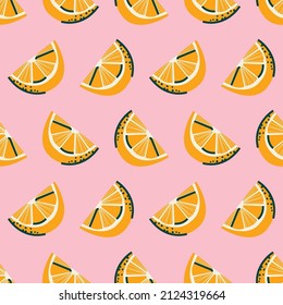 Seamless pattern with lemon slices. Bright illustration, print, background in vector. 