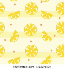 Seamless pattern lemon. Slices of citrus on yellow background. Vector illustration.