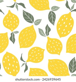 Seamless pattern lemon. Slices of citrus and leaf on color background. Vector illustration.