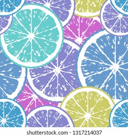 Seamless pattern of lemon slices in cold colors, vector illustration