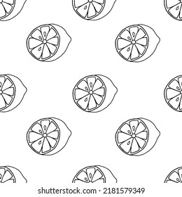 Seamless pattern with lemon slices drawn with black marker on white paper. Beautiful and creative citrus background. Vector illustration with fresh jucy limes.