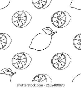 Seamless pattern with lemon slices drawn with black marker on white paper. Beautiful and creative citrus background. Vector illustration with fresh jucy limes.