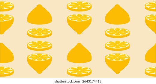 Seamless Pattern with Lemon Slices in Flat Style. Perfect For Textiles, Wallpapers, Wrapping paper, and Summer Themed Projects.
