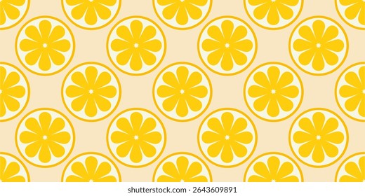 Seamless Pattern with Lemon Slices in Flat Style. Flat vector design. Ideal for packaging, textiles, kitchen decor.