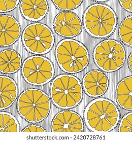 Seamless pattern with lemon slices - hand drawn vector illustration.