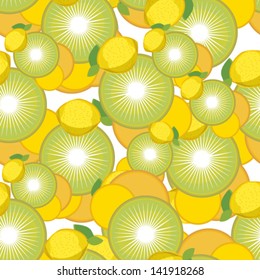 Seamless pattern with a lemon and slices of kiwi.